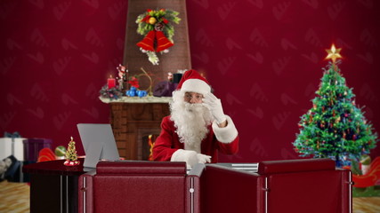 Santa Claus talking, time-lapse, against black