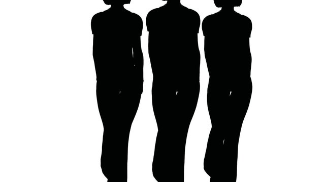 Silhouettes of three women-models of black colors go on white