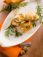 chicken rolled up with pumpkin and rosemary