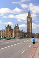 Running jogger on Westminster bridge with Big Ben