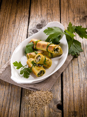 seitan rolled up with parsley and onion, vegetarian food