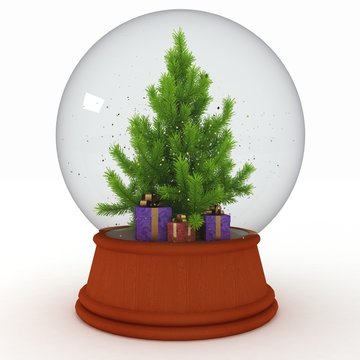 Snow ball with Christmas tree and  presents