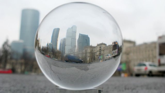 Business center Moscow City is visible through transparent glass