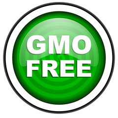 gmo free green glossy icon isolated on white background