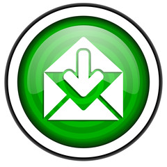 mail green glossy icon isolated on white background