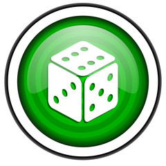 dice green glossy icon isolated on white background