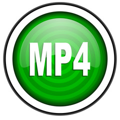 mp4 green glossy icon isolated on white background