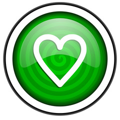 heart green glossy icon isolated on white background