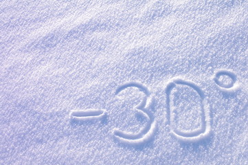Minus 30 stopni napis na śniegu - obrazy, fototapety, plakaty