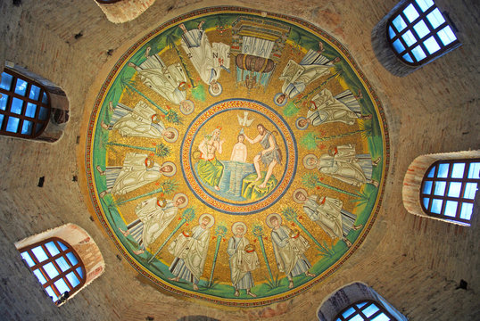 Ravenna, 6 Century Ceiling Mosaic of the Arian Baptistry