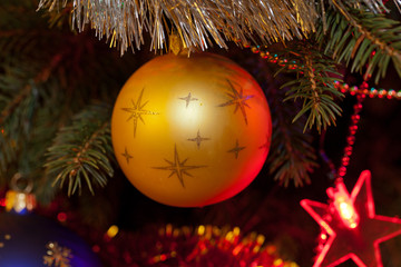 Christmas bauble on christmas tree