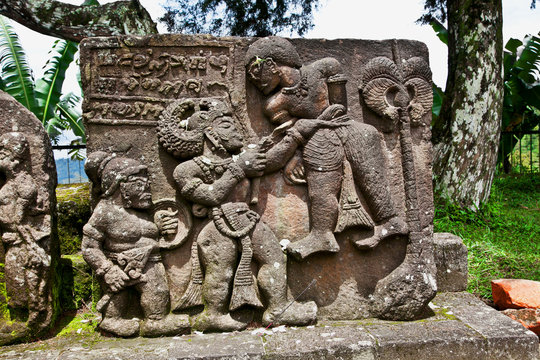 Stone sculpture in ancient Candi Sukuh on  Java, Indonesia