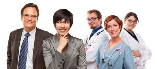 Mixed Race Women and Businessman with Doctors or Nurses