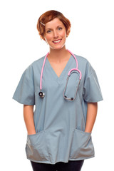 Smiling Female Doctor or Nurse on White