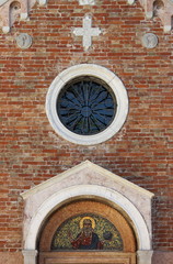 Facade of a medieval church in Venice, Italy