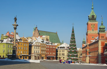 Castle square of Warsaw, Poland with palace, king Sigismund colu - 47944412