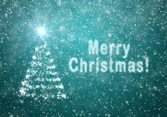 Christmas tree with falling snowflakes and stars