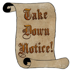 3D Wood Type Take Down Notice on Scroll
