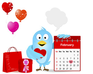 Blue Bird with a symbol calendar for February 2013.