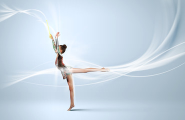 Plakat Młoda kobieta w garnitur gimnastyczka stwarzających