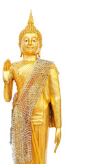 Gold Buddha statue isolated left side