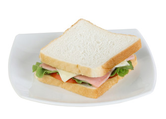 Healthy and delicious ham sandwich with cheese and lettuce