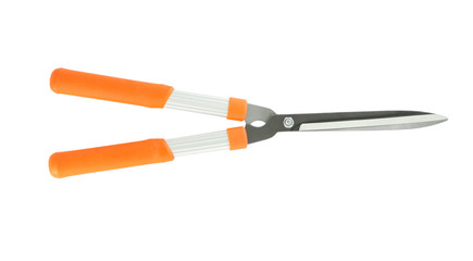 Direct closed grass shear on white background.