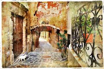 Naklejki  obrazowe stare uliczki Grecji, Kreta
