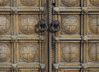 Wooden ornated door and hardware