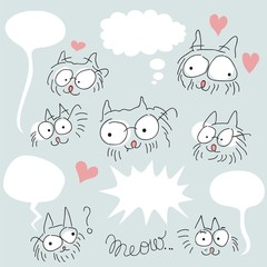 Fototapeta premium Doodled bespectacled cats set