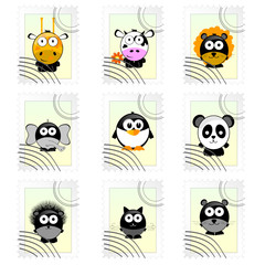 Fototapeta premium post mark with funny animals vector illustration