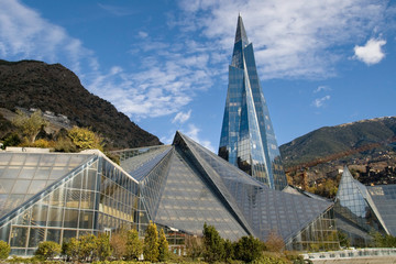 Glass building in Andorra - obrazy, fototapety, plakaty