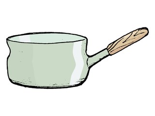 Hand drawn, vector, sketch illustration of saucepan with handle