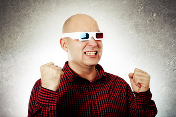 Man with 3d anaglyph glasses