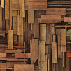 abstract 3d render fragmented wood timber plank backdrop