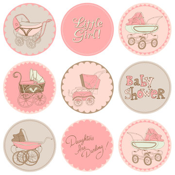 Baby Girl Shower Party Set - for your design and scrapbook