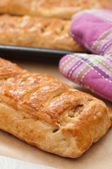 Strudel cakes on baking pan