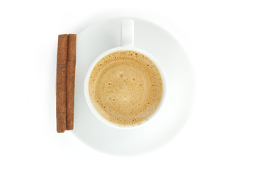 Coffee with cinnamon. top view