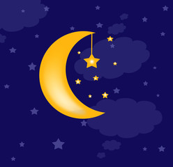 Obraz na płótnie Canvas niebieskim tle z chmury, księżyc i gwiazdy nowej
