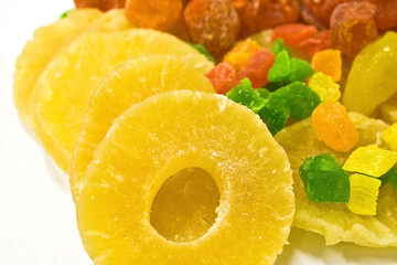 Isolated closeup candied fruits