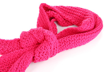 Warm knitted scarf pink isolated on white