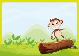 Obraz na płótnie Canvas Stojący małpa na drewnie