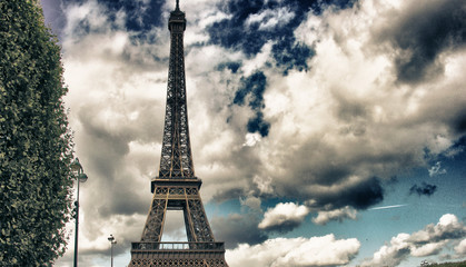 Fototapeta na wymiar Ground View of Eiffel Tower, Paris, France