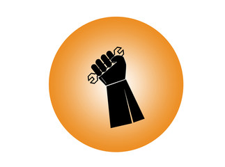 illustration of icon isolated in a modern style, depicting a hand holding a wrench on button shape