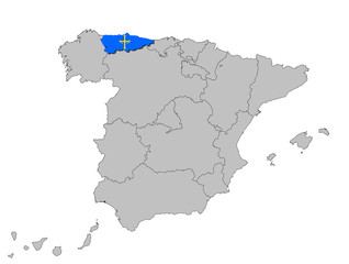 Asturien auf den Umrissen Spanien's