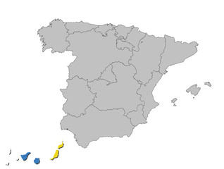 Kanaren auf den Umrissen Spanien's
