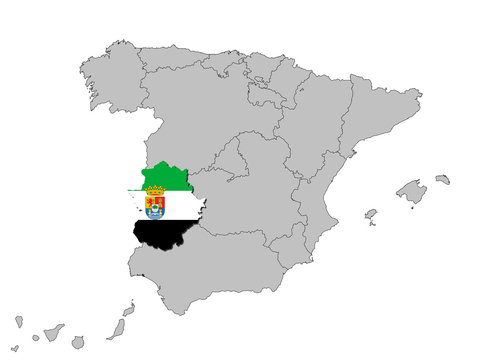 Extremadura auf den Umrissen Spanien's