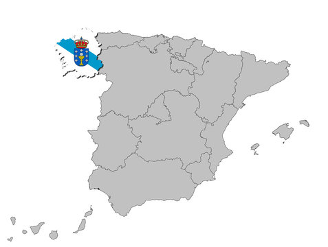 Galicien auf den Umrissen Spanien's