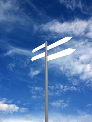 Signpost on beautiful background of blue sky. 3D render.