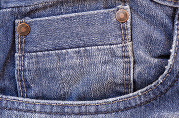 close up of a blue jeans pocket